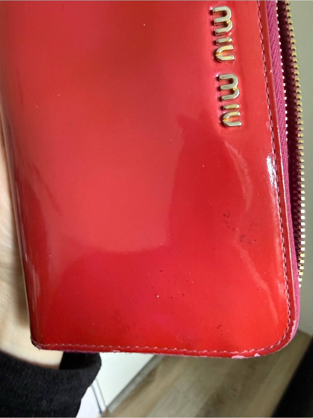 Miu Miu Glossy Red Patent Zip Around Wallet
